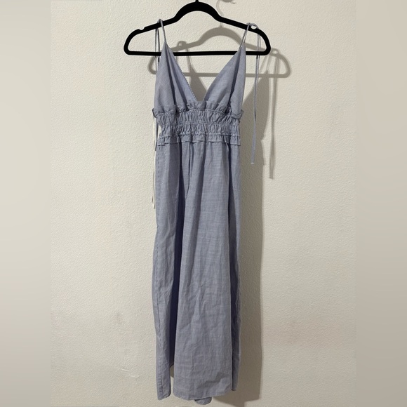 Zara Blue Striped Backless Sweetheart Shoulder Tie Midi Summer Dress - Picture 2 of 7